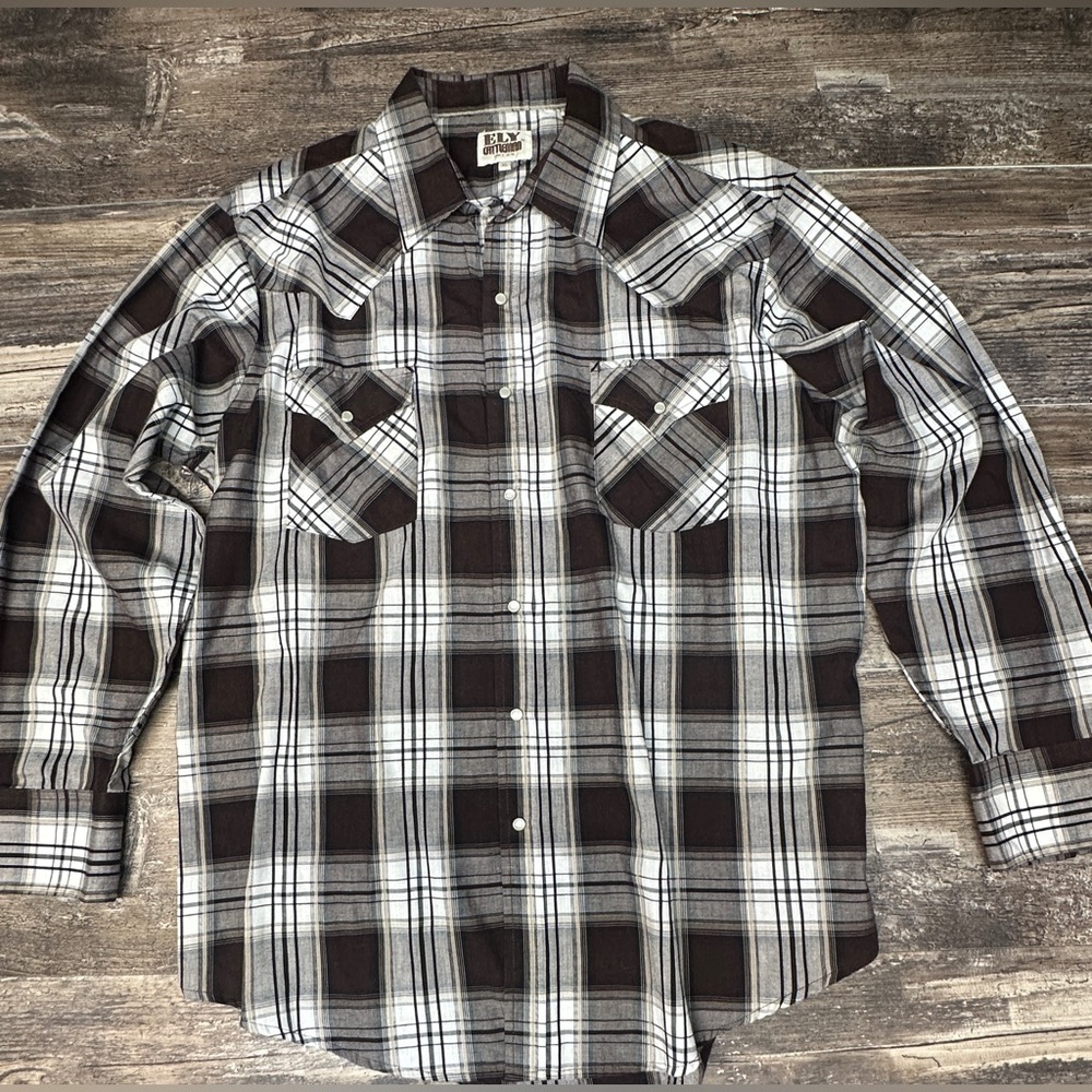 ELY Cattleman Shirt - Western Plaid Pearl Snap Shirt - XL - GUC